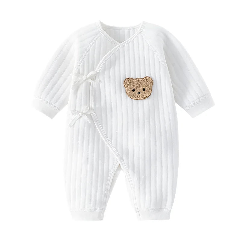 Macacão Pijama Ursinho Branca - 100% Algodão - Unissex - 0 a 6M Bebê - Tesouro Baby