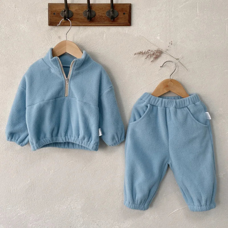 Conjunto de Lã Infantil - 2 Pçs - Casaco de Lã e Calça Moletom - Unissex Bebê