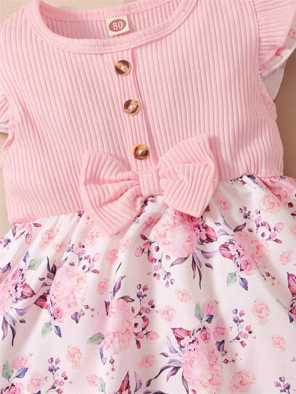 Vestido Floral para Bebê - 2 Pçs - Vestido e Laço - Menina Bebê